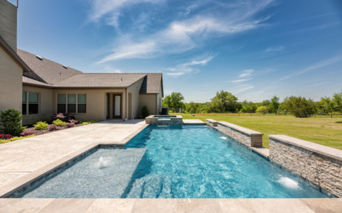 Side view of geometric pool.