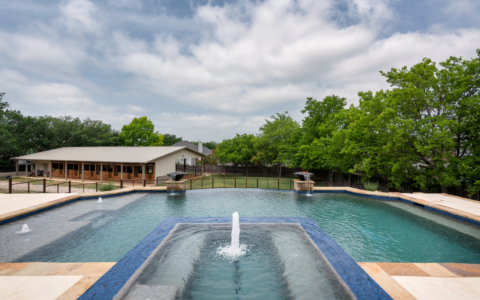 Geometric pool with stables.